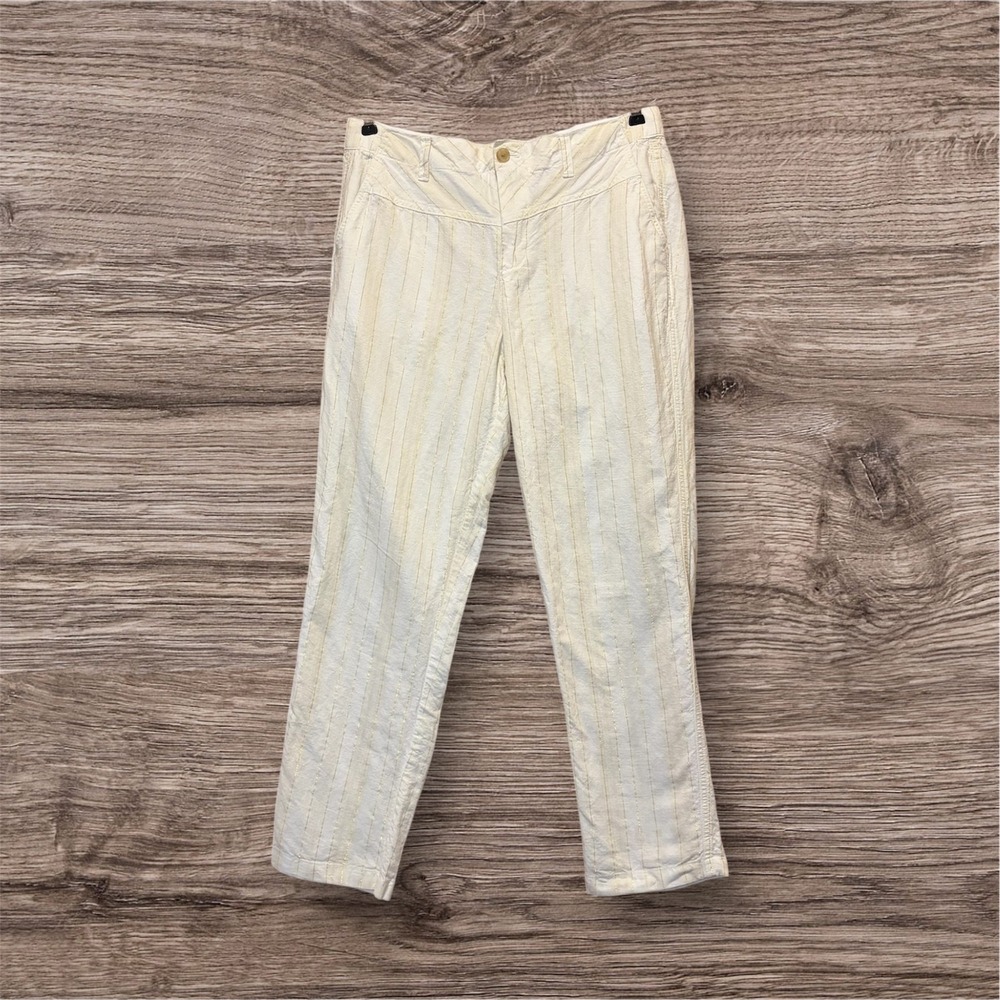 Gap Girlfriend Chino Pants Womens 12 Regular White Cream Metallic Striped Travel